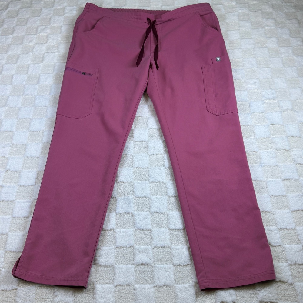 FIGS Livingston Scrub Pants Pink Straight Leg Cargo Pockets Medical Women